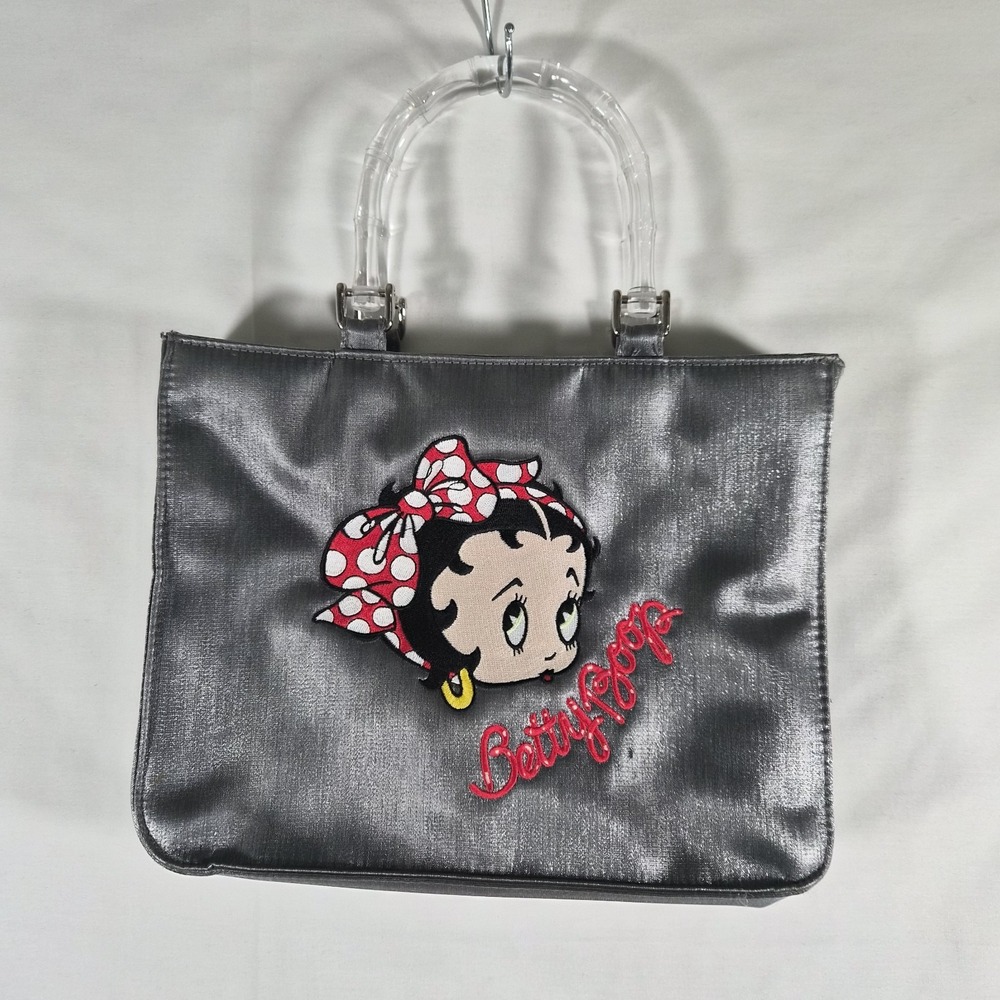 Vintage 2000 Betty Boop Metallic Silver Handbag Purse Clear Handles Y2K